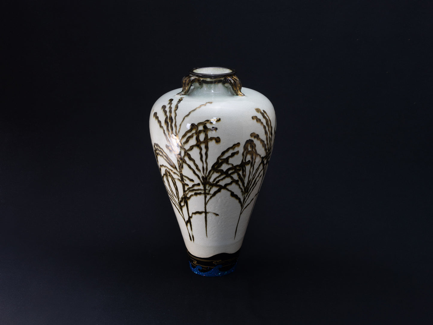 鐵絵金絵 すすき花器 Silver grass patterned flower vase